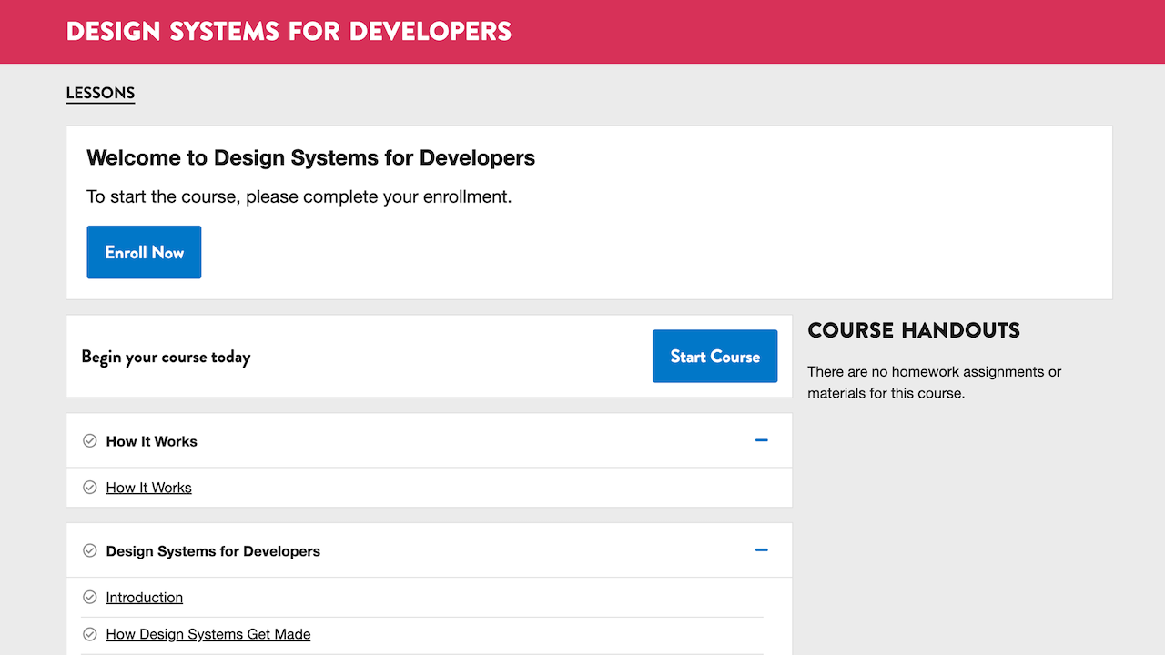 Open edX course enrollment screen before redesign, showing 'Start Course' option without enrolling first.